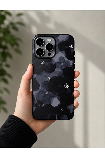 OVADA İphone 13 Pro Max Uyumlu Siyah Çiçek Desenli Silikon Telefon Kılıfı