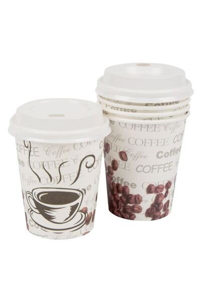 OEM Set 10 Pahare de Unică Folosință din Carton, 240 ml, cu imprimeu, cu capa...