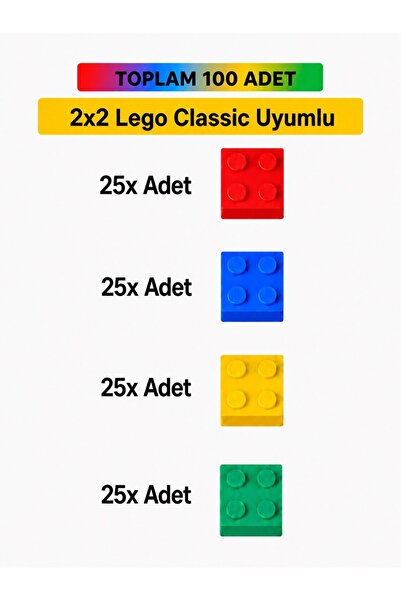 OyuncaklarÜlkesi Lego Compatible 100 Pieces 2X2 Parts Compatible with Classic...