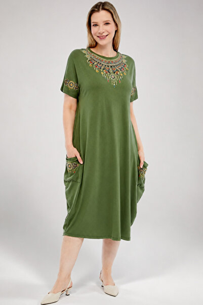 Curvy Trend Plus Size Ethnic Printed Baseni Wide Short Sleeve Dress