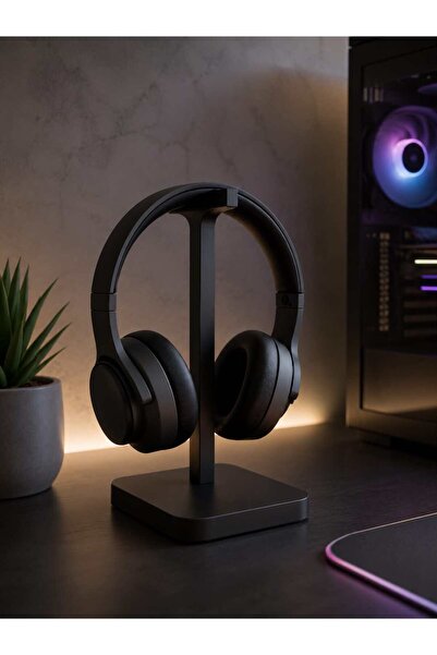 AksesuArt Premium Oyuncu Kulaklığı Standı, Siyah, Masaüstü Organizer, 25 cm Y...
