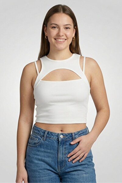 Don't Call Me Jennyfer Women Crew Neck Sleeveless Ribbed Tank Top, White