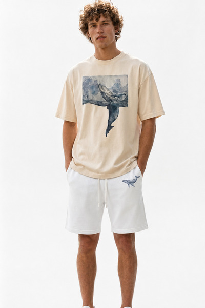 EFFRENATU Whale Watercolor Men's T-Shirt Shorts Set