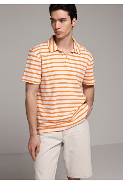 Colin's Regular Fit Polo Collar Striped Men's Orange Short Sleeve T-Shirt