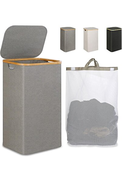 Arabest 110L Large Collapsible Laundry Hamper with Lid,Removable Inner Bag,Ha...