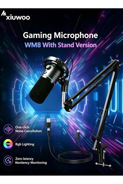 XIUWOO Gaming Microphone with Boom Arm RGB Podcast Mic Dynamic Microphone wit...