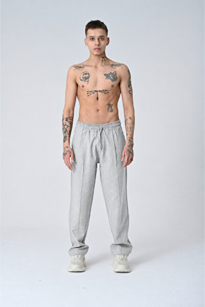 İMVAGO Men's Linen Brown Baggy Pleated Trousers
