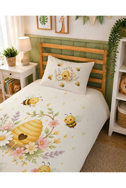 Evmila Bee and Daisy Patterned Single Child Duvet Cover Set Without Sheets