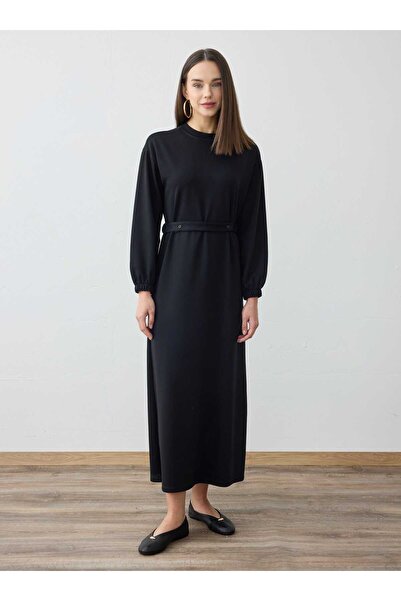 Refka Oysho Hijab Dress with Belt Detail - Black -