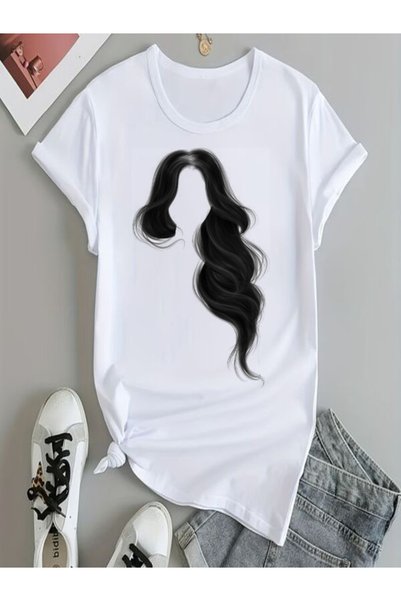 vorena Women's Oversize White Printed T-Shirt