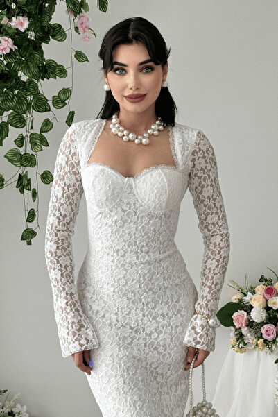 Clothes Fast Rochie de seară lungă cu detalii din dantelă, cu guler pătrat, m...