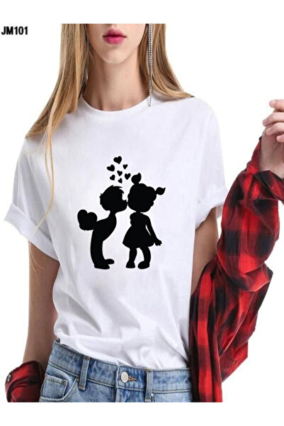 COZYWEAR Cute Lovers Printed White Oversize T-Shirt