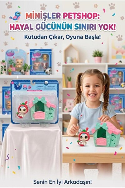 Tıfıl Toys Pet Shop Minişler Çilek Kostümlü Tavşan Miniş Figür ve Kulübe Oyun...
