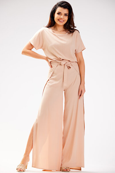 Awama Pantaloni dama, Awama, Viscoza/Poliester, Bej, L INTL