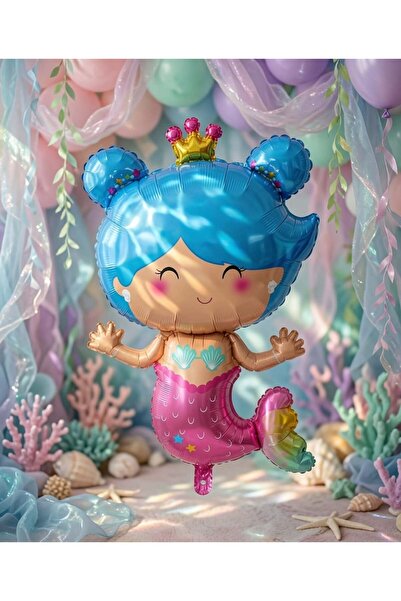 DODOMAR Crowned Mermaid Foil Balloon 63X105 cm Mermaid Themed Birthday Party ...