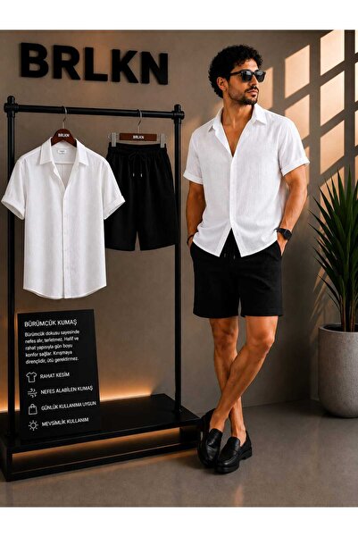 BRLKN Boyfriend Fit Waffle Fabric Alaçatı Style Unisex Wrinkled Short Sleeve ...