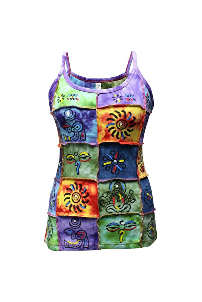 OEM Top de Damă fără Mâneci Stil Hippie Futurist cu Petice Multicolor XL