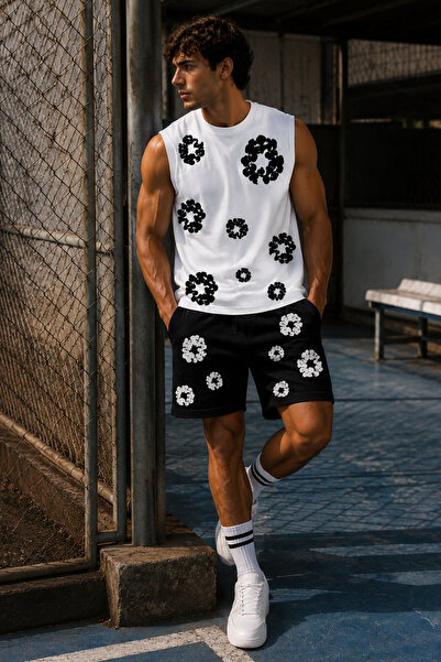 MODEX STYLE 100% Cotton Oversize Men's Shorts Set with Floral Pattern, Premiu...