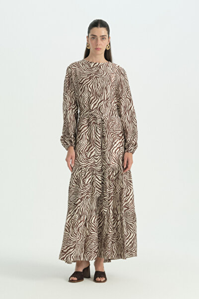 Nihan Zebra Pattern Jacquard Dress - Brown