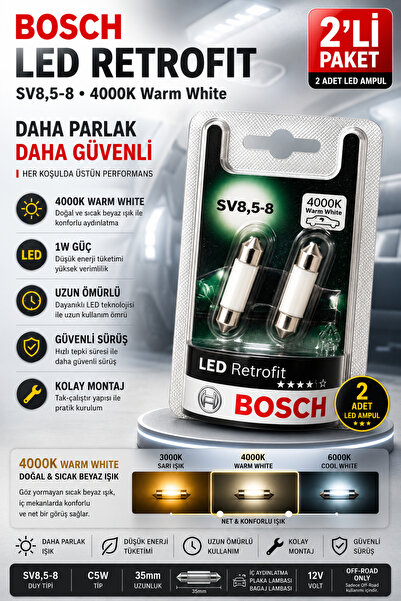 Bosch C5W LED Retrofit 35mm 4000K Warm White İç Aydınlatma Plaka Ampulü 2'li ...
