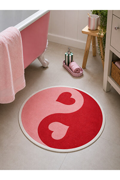 rugseason Love Harmony Kalpli Yin Yang Desenli Yuvarlak Banyo Paspası Kaymaz ...