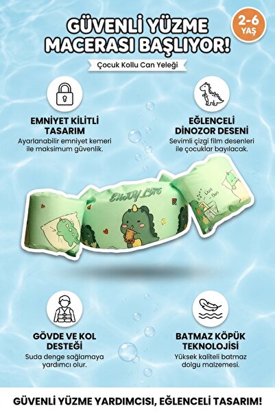 UPSTYLE Bebek Kolluk Can Yeleği Seti Dino Desenli Göğüs Destekli Süngerli Güv...