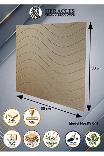 HRC Dizayn (DVR-11)3D Görünümlü MDF Dekoratif Duvar Paneli 50x50 cm 6 mm CNC ...