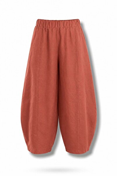 5in1Canpolat Dusty Rose Barrel Cut Linen Trousers 0203