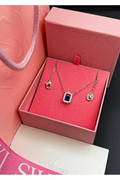 Generic Royal Blue Stone Silver Necklace with Matching Earrings