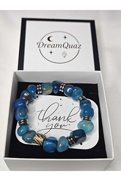 DreamQuaz Akik Doğal Taş Bileklik – Canlı Açık Mavi Tonları Tımbıl Kesim Hema...