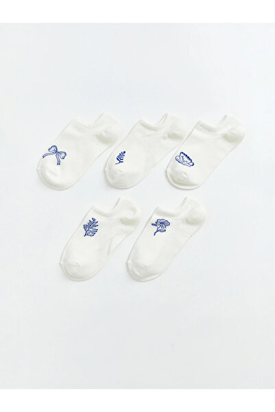 LC Waikiki Ecru Patterned Women's Sneaker Socks 5-Piece