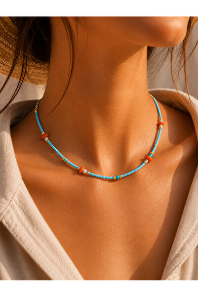 ACAR TAKI Blue Beaded Colorful Necklace 41+4cm Acr9885