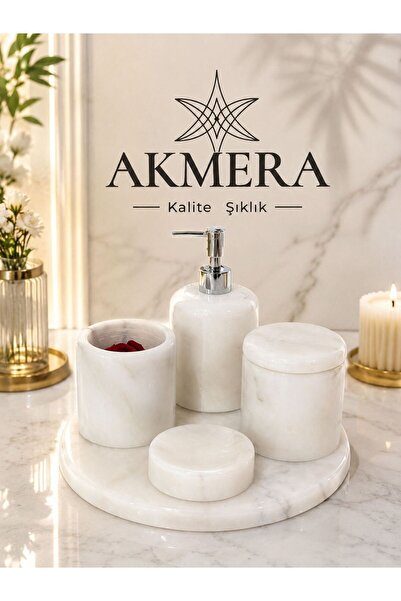 Akmera Home Akmera Elite 5 Parça %100 Gerçek Mermer Banyo Seti