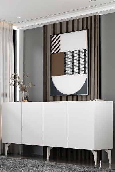Dekortis Home Dekor KA180A1BA SADEM KONSOL ve TV SEHPASI, ÜNİTESİ BEYAZ-ALTIN