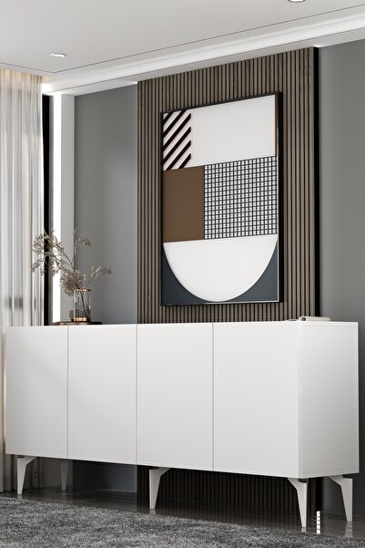 Dekortis Home Dekor KA180A1BG SADEM KONSOL ve TV SEHPASI, ÜNİTESİ BEYAZ-GÜMÜŞ