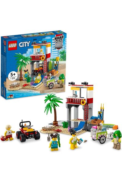 LEGO City Beach Lifeguard Station 60328 Building Kit for Ages 5+, with 4 Mini...