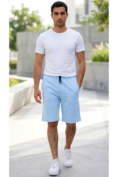 wingetstar Blue Classic Cotton Shorts with Pockets and Stopper Details