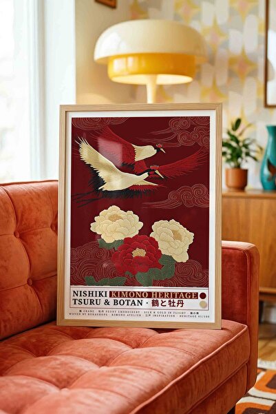 Buka Shops Swallow Bird Peony Flower Painting Red – Nishiki Embroidery Art Po...