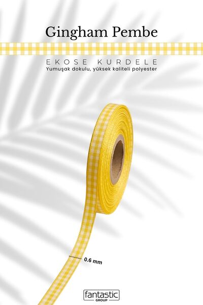 FANTASTIC KURDELE Premium 6 mm Plaid Ribbon 25 Yards (Yellow) – 100% Polyeste...