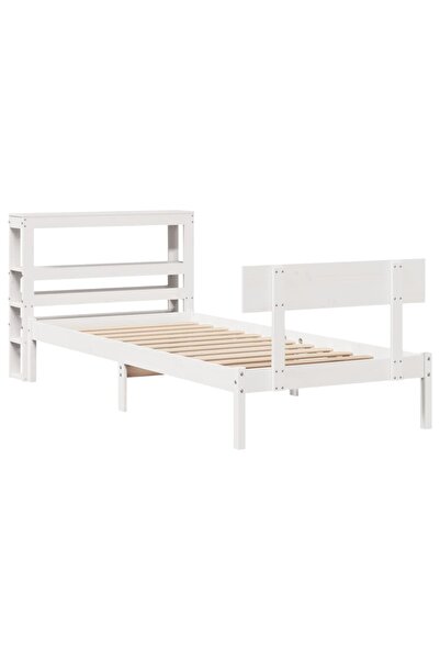 vidaxl Cadru de pat fără saltea, alb, 90x200 cm, lemn masiv pin