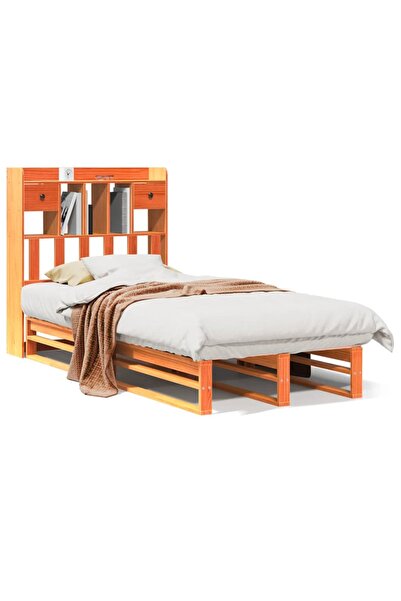 vidaxl Pat bibliotecă fără saltea maro ceruit 75x190 cm lemn masiv pin