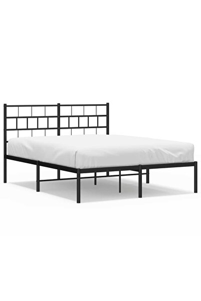 vidaxl Cadru de pat metalic cu tăblie, negru, 135x190 cm