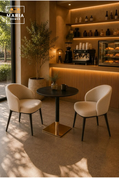 MARIA HOMES Modern Round Bistro Table with Black Top and Gold Base for Cafe D...