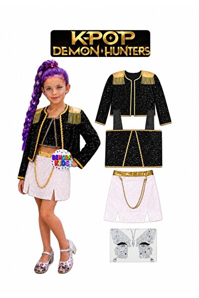 bemora kids kpop huntrix rumi iblis avcıları kostüm etek ceket büstiyer bluz ...