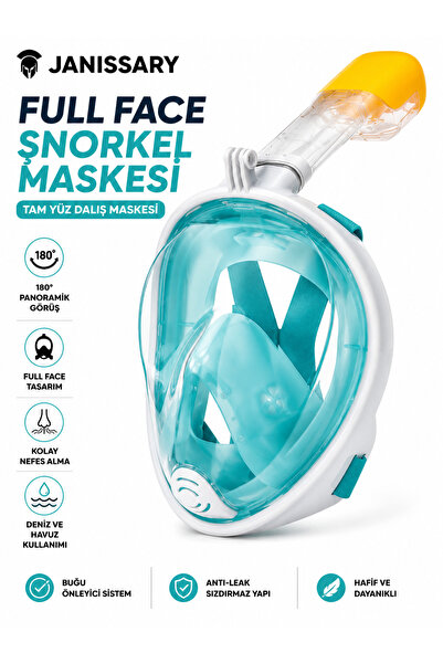Janissary XS / S Full Face Şnorkel Maske Siyah Tam Yüz Dalış Maskesi 180° Pan...