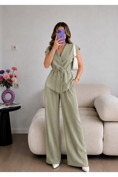 Ekim Store Kruvaze Bağcıklı Yelek Pantolon Blazer Takım