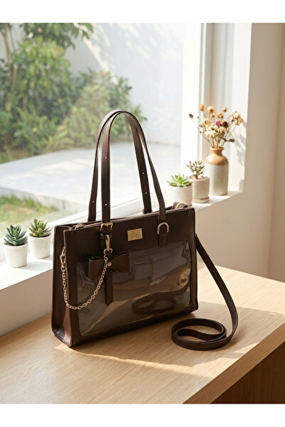 Finelook Elegant Transparent Panel Tote Bag for Women – Structured Shoulder H...