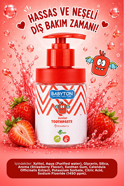 BABYTON Doğal Çilek Diş Macunu 6 Yaş ve Üzeri Florürlü 200 ml