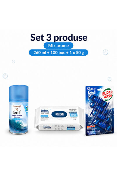 Golf Set 3 Produse pentru Casa si Baie, Spray Ocean 260 ml, Fibril suprafete ...