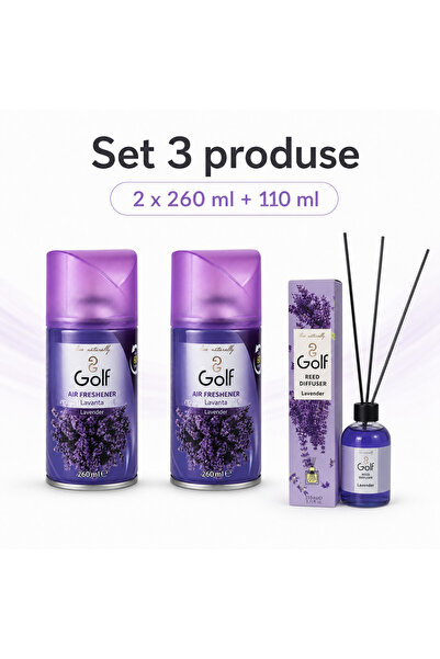 Golf Set 3 Produse pentru Camera, 2x Spray Lavender 260 ml, Reed Lavender 110...